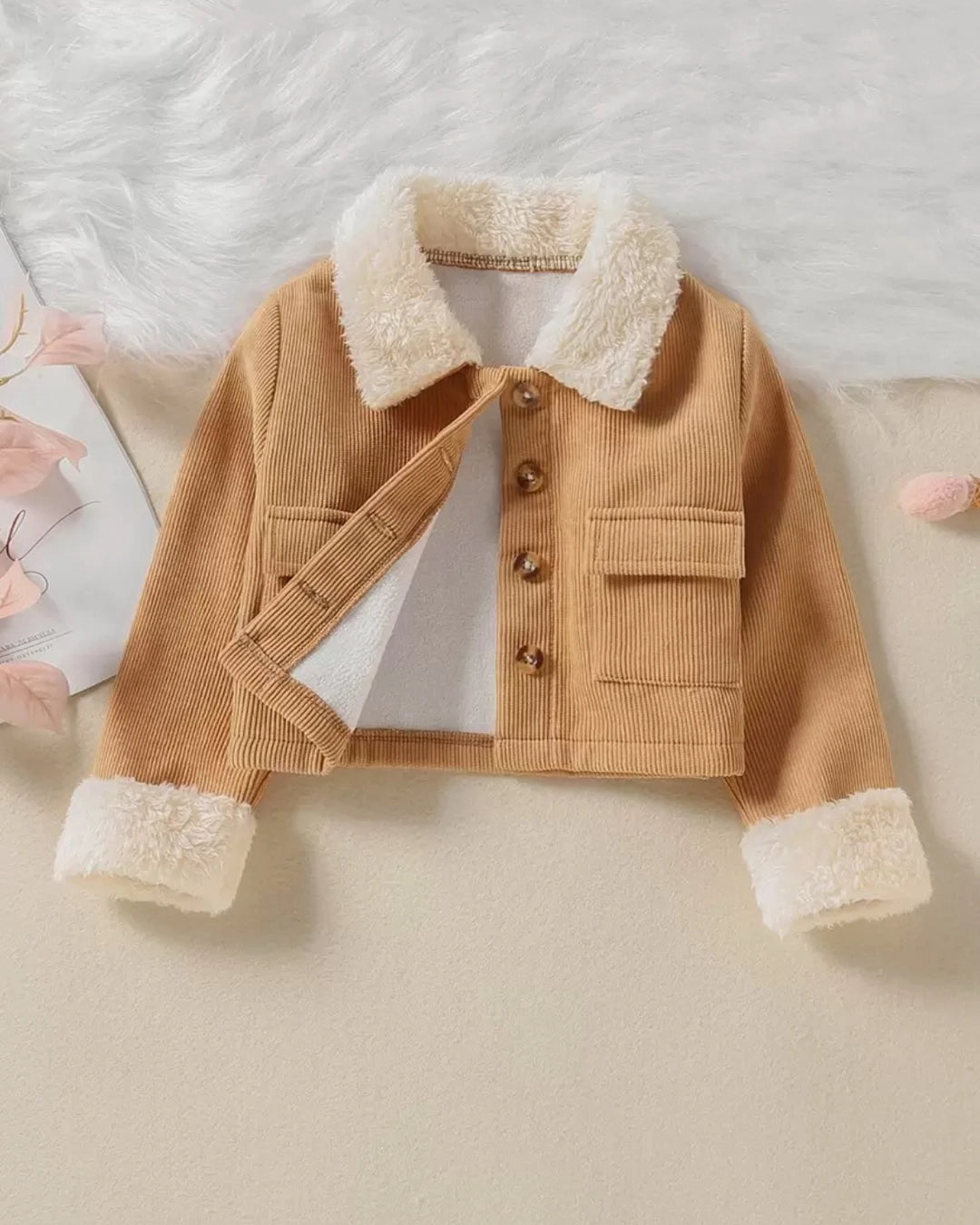 Girls Corduroy Jacket – Borg Collar & Flap Pockets