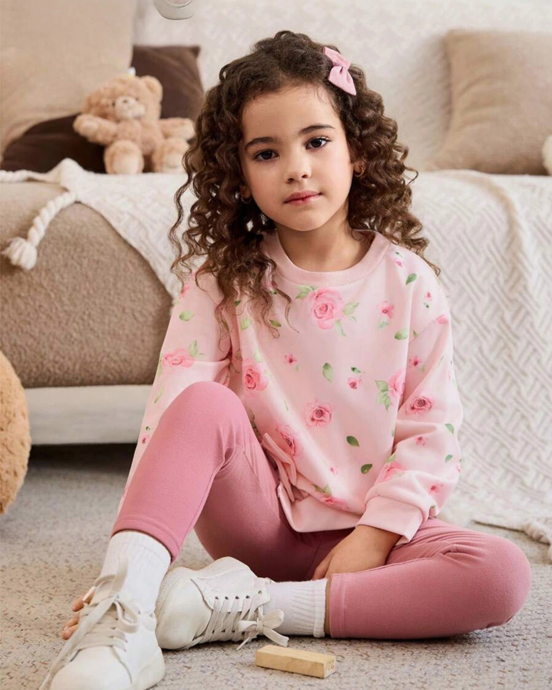 Girls 2pcs Floral Hoodie & Leggings Set – Autumn/Winter
