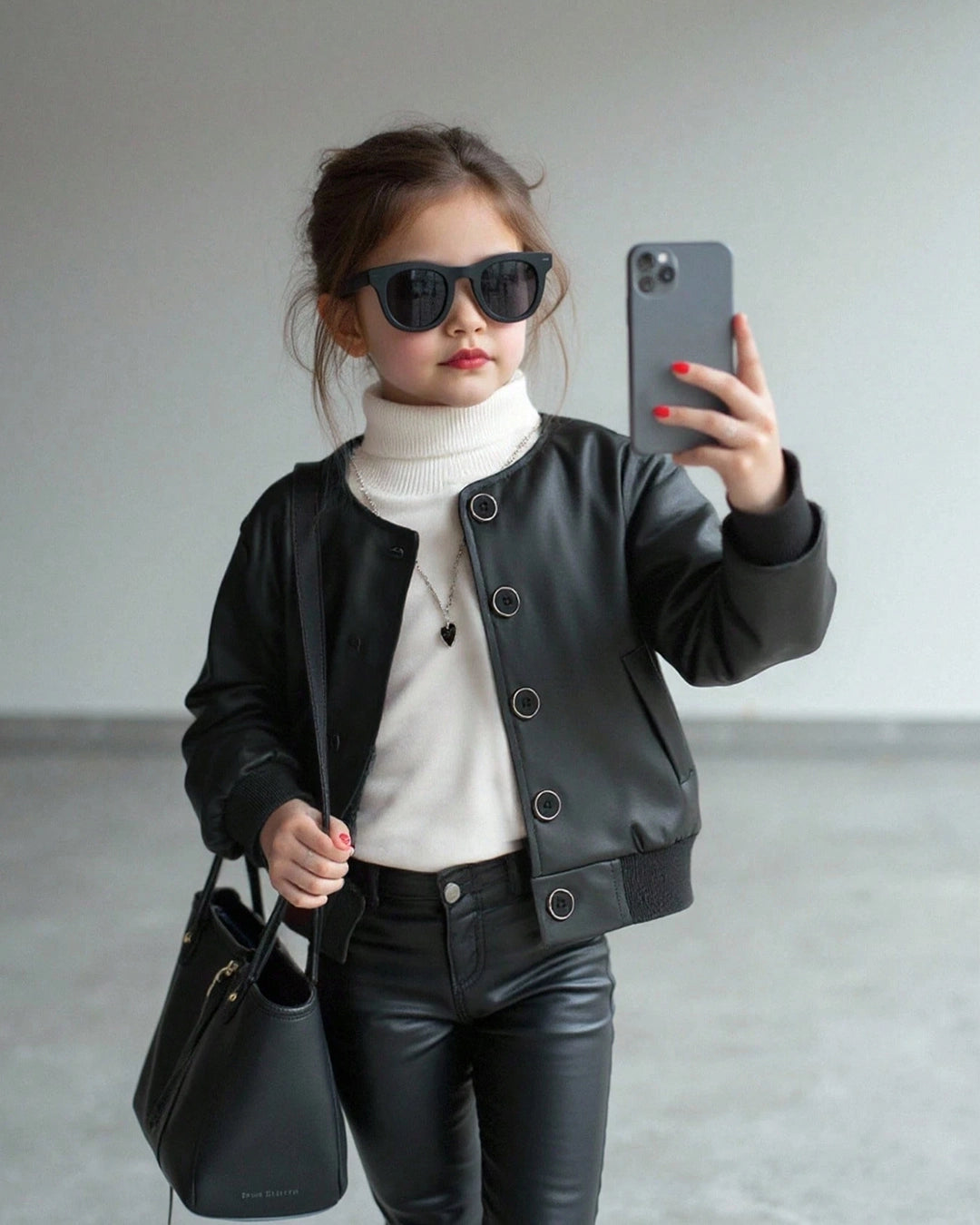 Girls' Faux Leather Jacket – Black