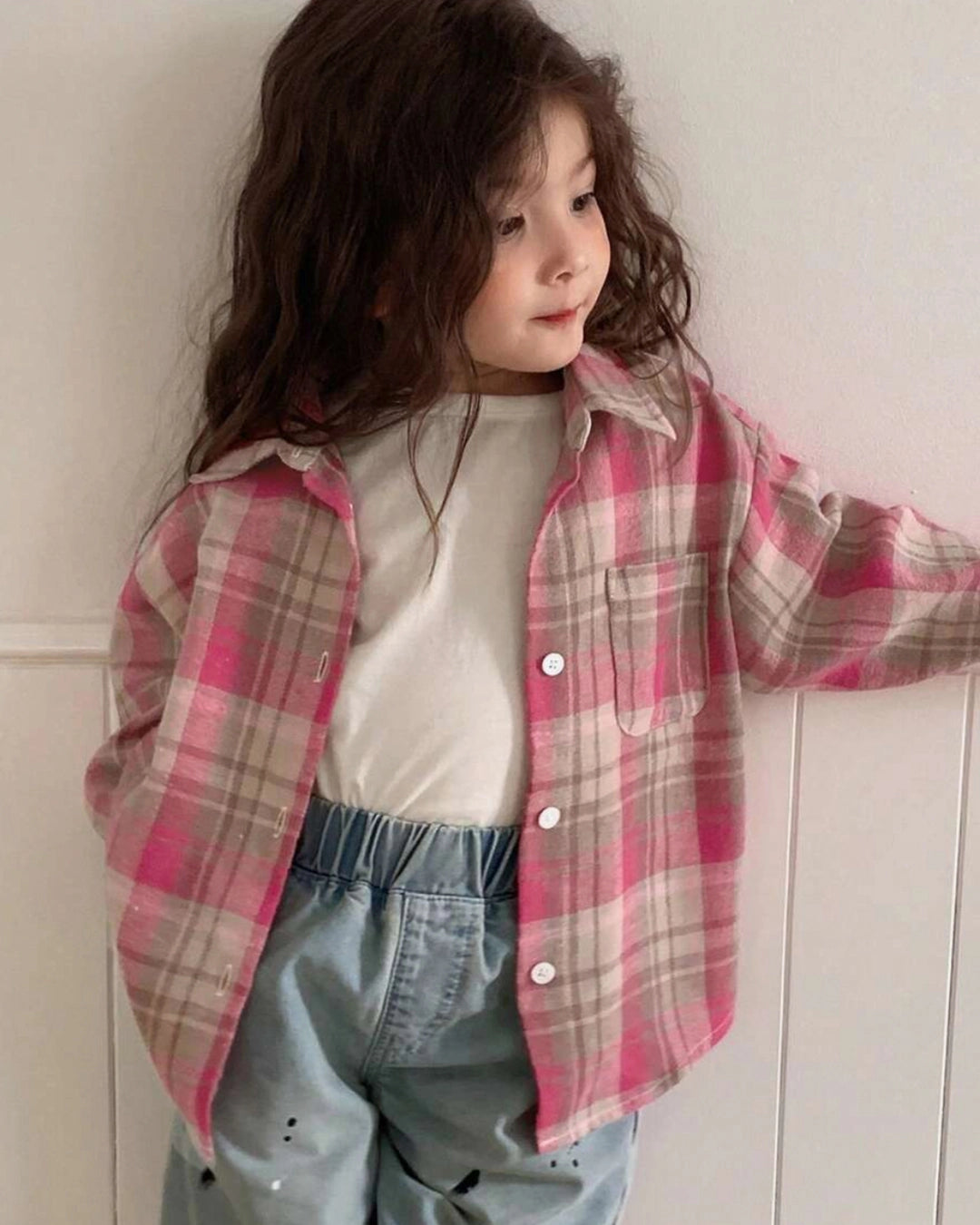 Girls Plaid Long Sleeve Shirt – Korean Style