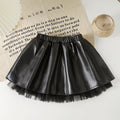 Girls PU Leather A-Line Skirt with Lace Hem