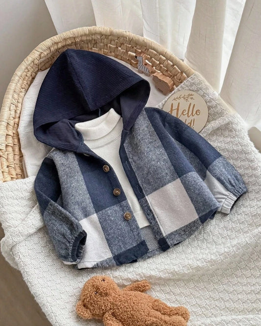 Baby Boy Plaid Cardigan Coat with Hat