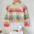 Young Girls' Rainbow Patchwork Fringe Knit Sweater