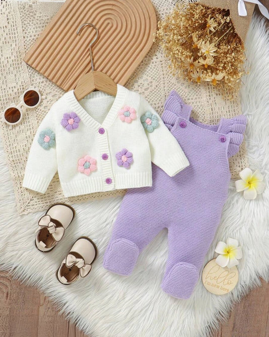 Baby Girl Crochet Floral Sweater Set – Romper + Jacket