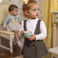 Souflis Baby Girl Puff Sleeve Bodysuit & Houndstooth Suspender Skirt Set