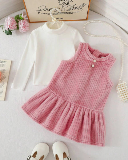 Baby Girl Fluffy Pink Dress & Turtleneck Set