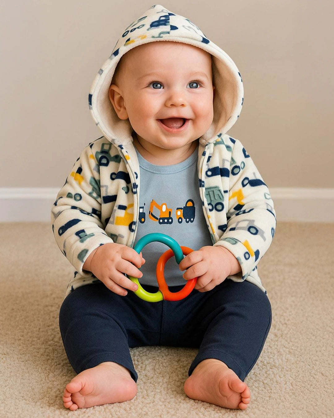 3-Piece Baby Boy Outfit – Construction Trucks Set