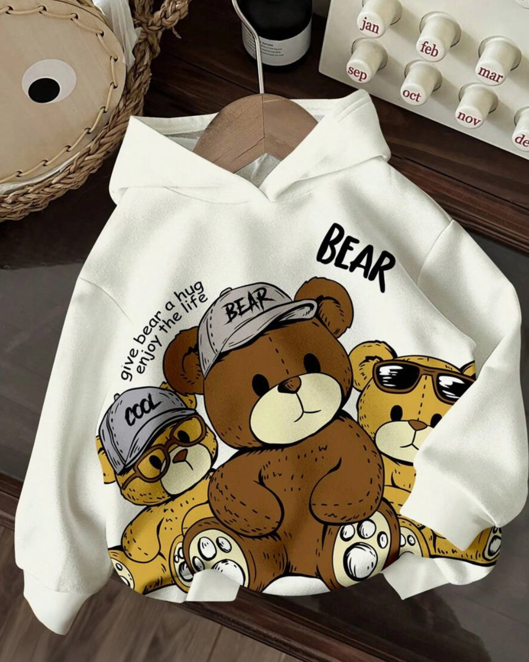 Baby Boy Knit Hoodie with Bear Print