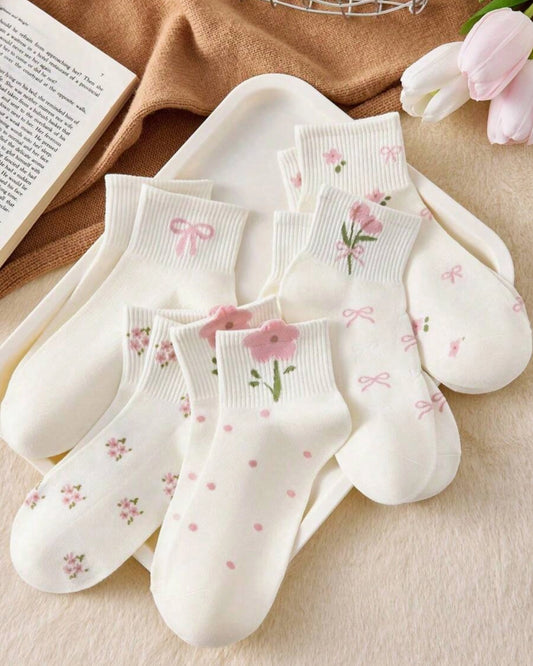 Pairs Girls Lace Crew Socks – Polka Dot, Bow & 3D Flower