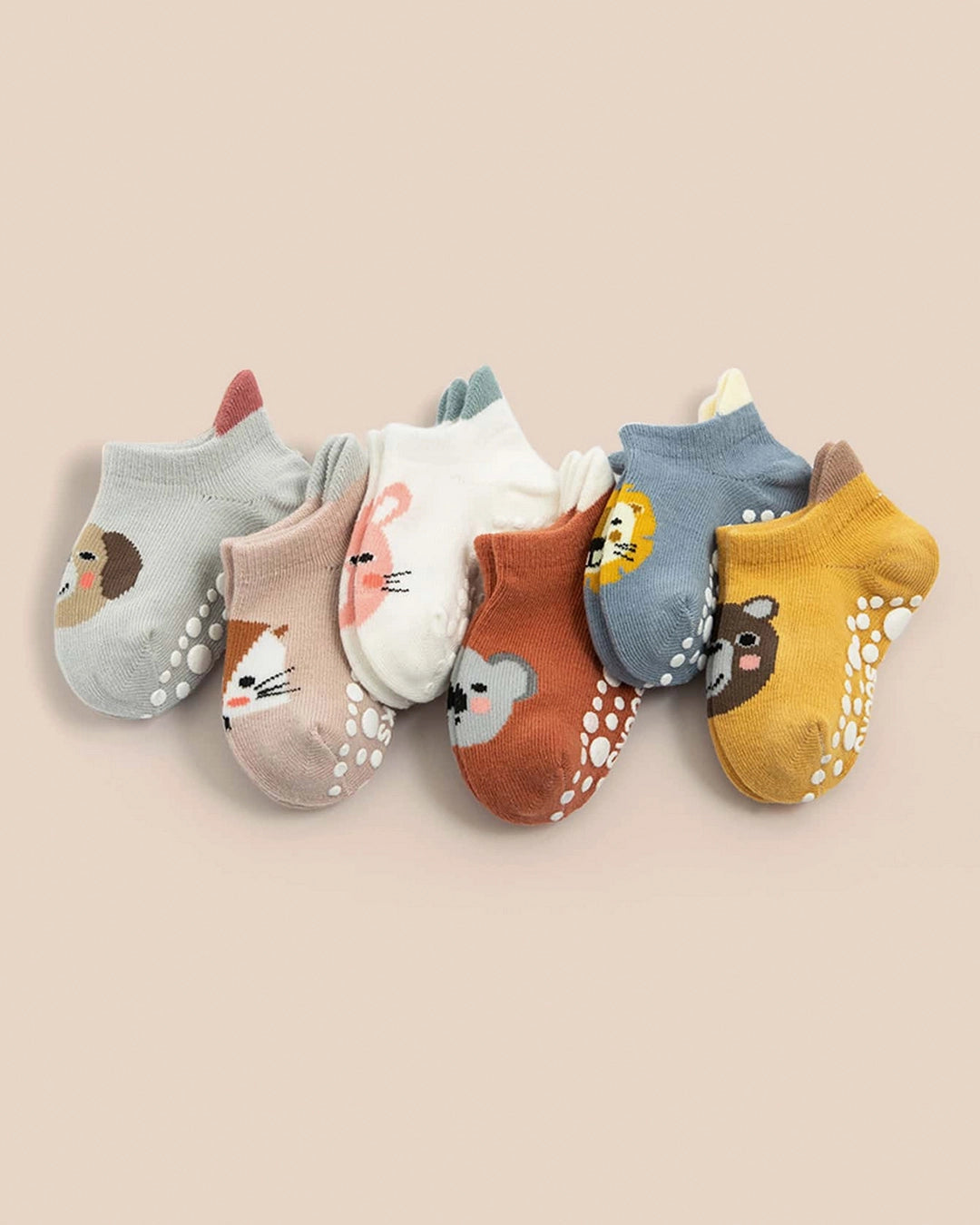 6 Pairs Baby Non-Slip Boat Socks – Cute Cartoon Gel Grip