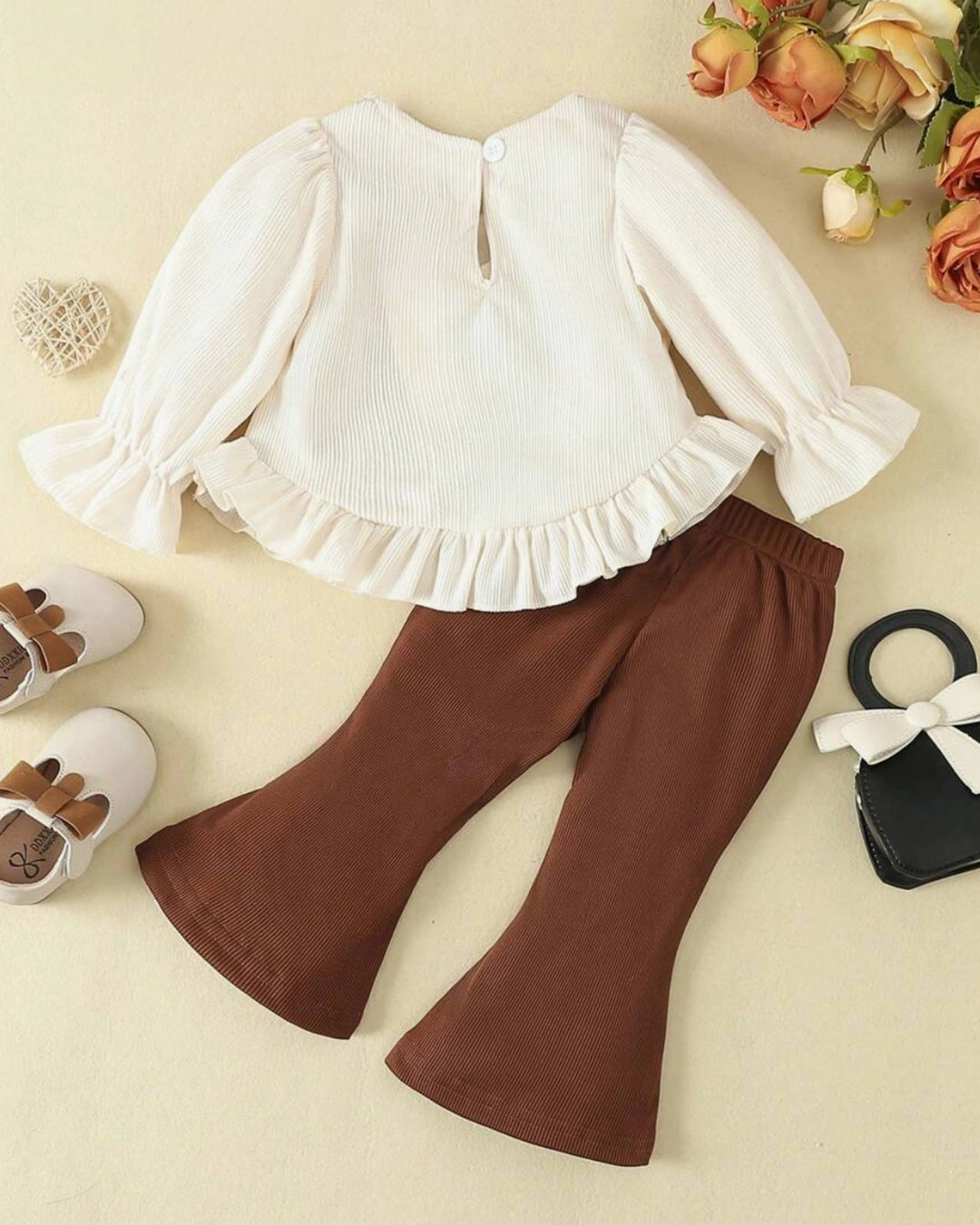 Baby Girl 3D Flower Bell Sleeve Top & Bell Bottoms Set