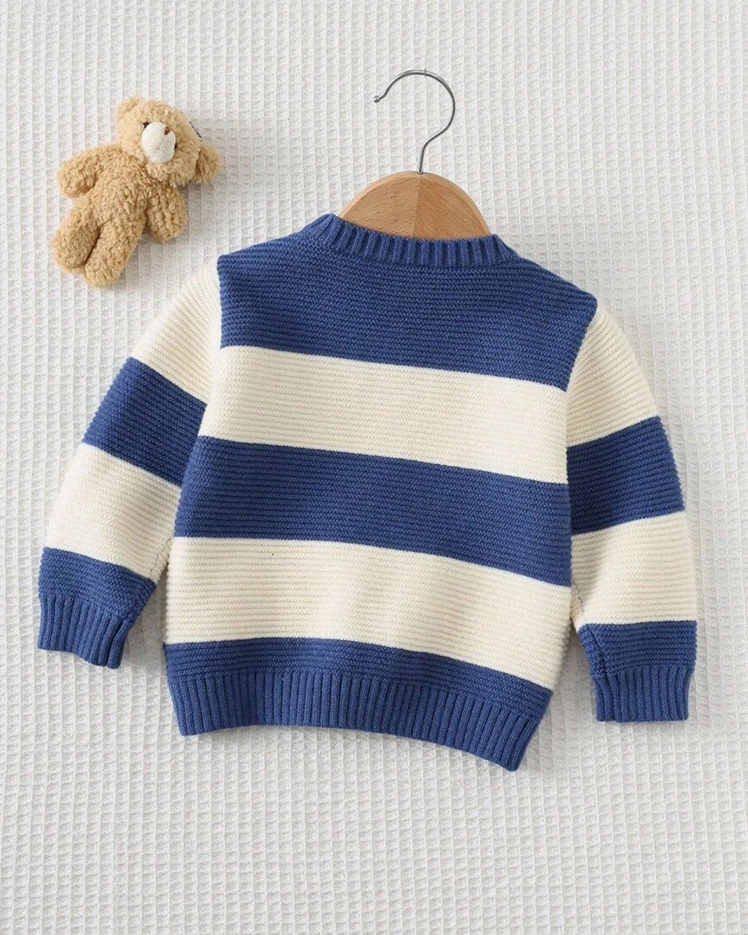 Baby Boy Striped Bear Sweater – Cartoon Crew Neck Knit