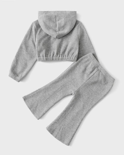 Baby Girl Waffle Knit Hooded Jacket & Flare Pants Set 2pcs