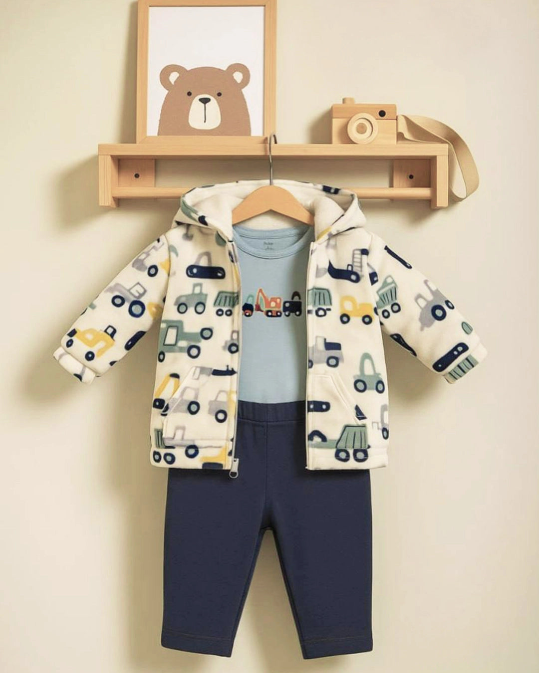 3-Piece Baby Boy Outfit – Construction Trucks Set