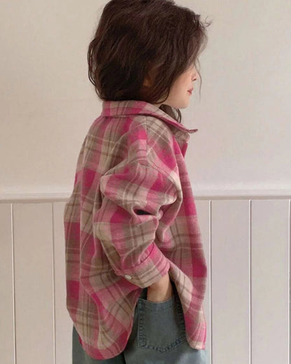 Girls Plaid Long Sleeve Shirt – Korean Style