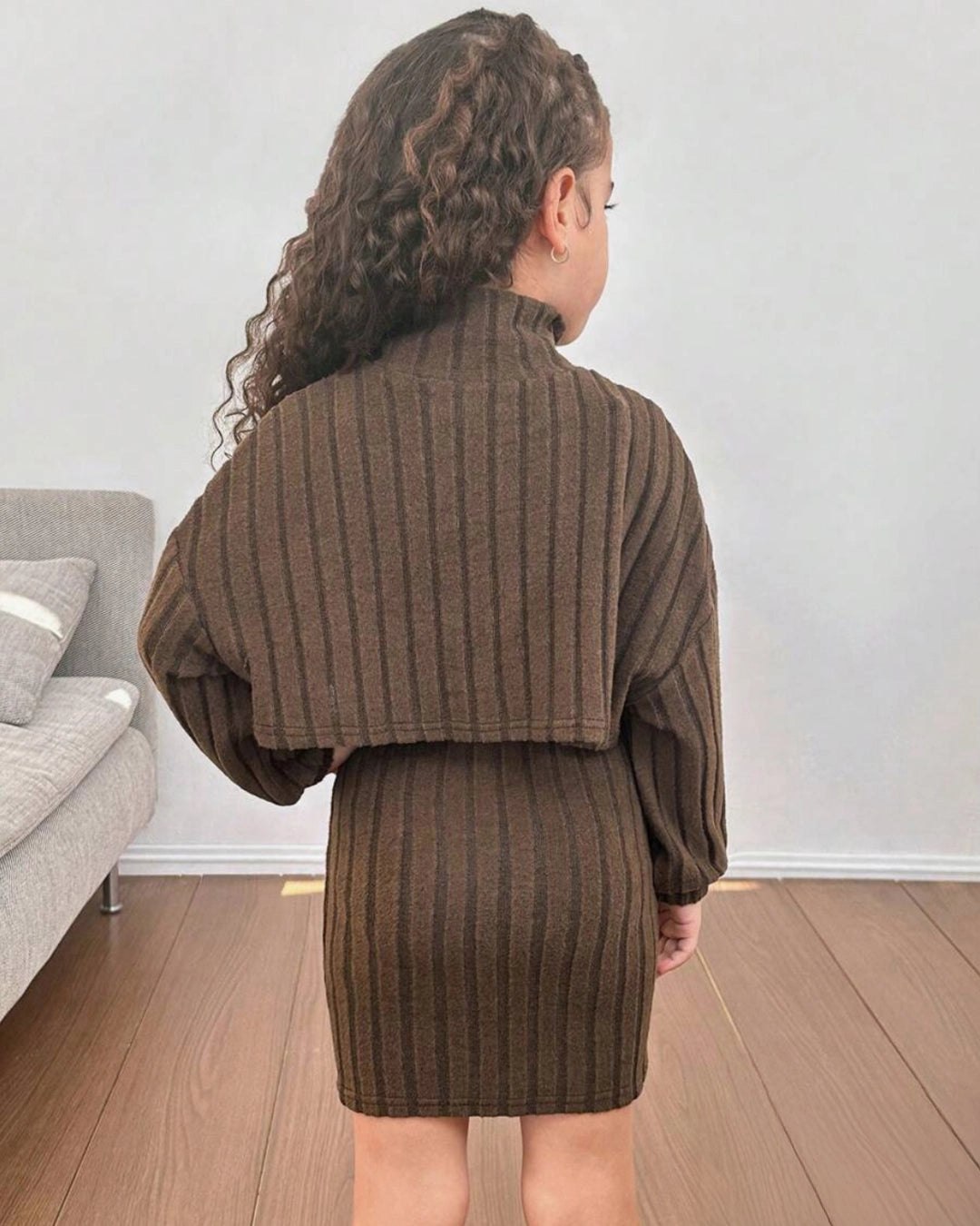 Young Girl Solid Knit Sweater & Slip Dress 2pcs Set