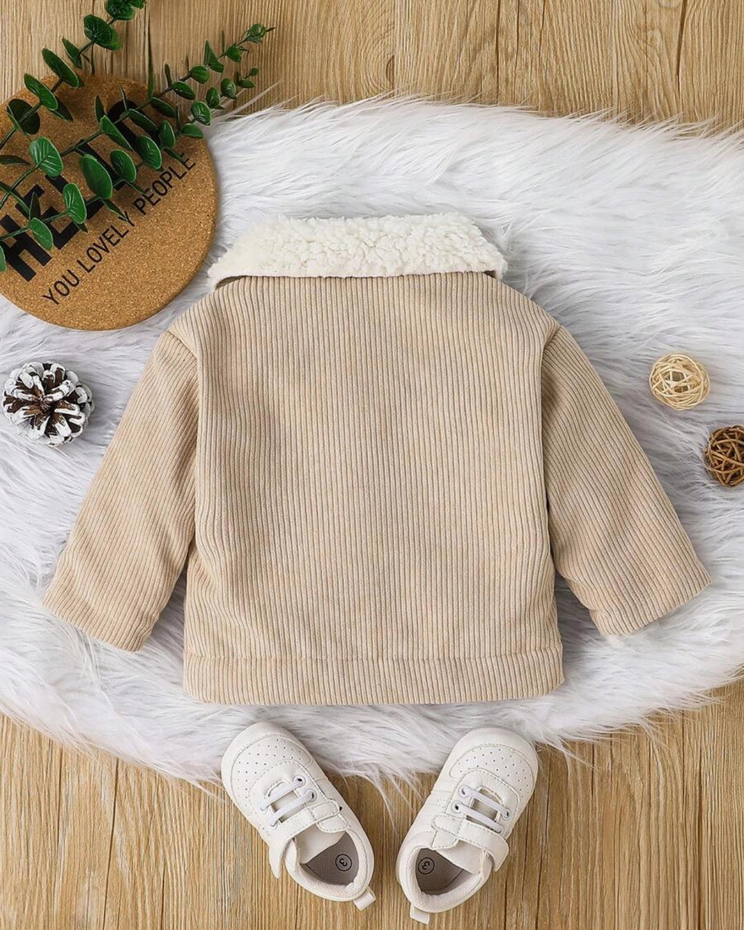 Kids Baby Girl - Boy Flap Detail Thermal Lined Corduroy Jacket