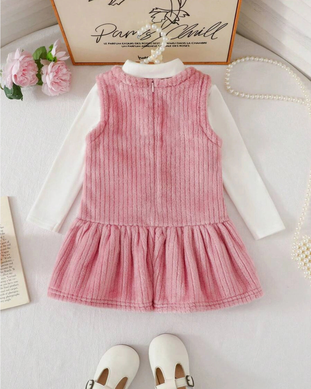 Baby Girl Fluffy Pink Dress & Turtleneck Set
