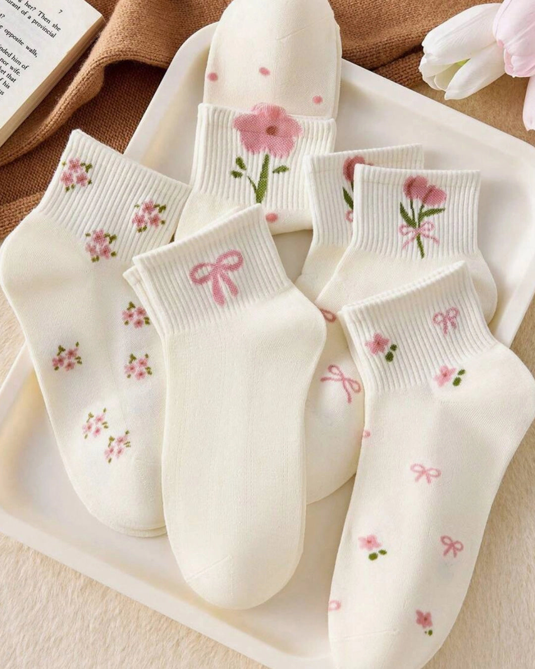 Pairs Girls Lace Crew Socks – Polka Dot, Bow & 3D Flower