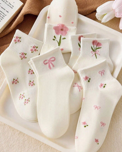 Pairs Girls Lace Crew Socks – Polka Dot, Bow & 3D Flower