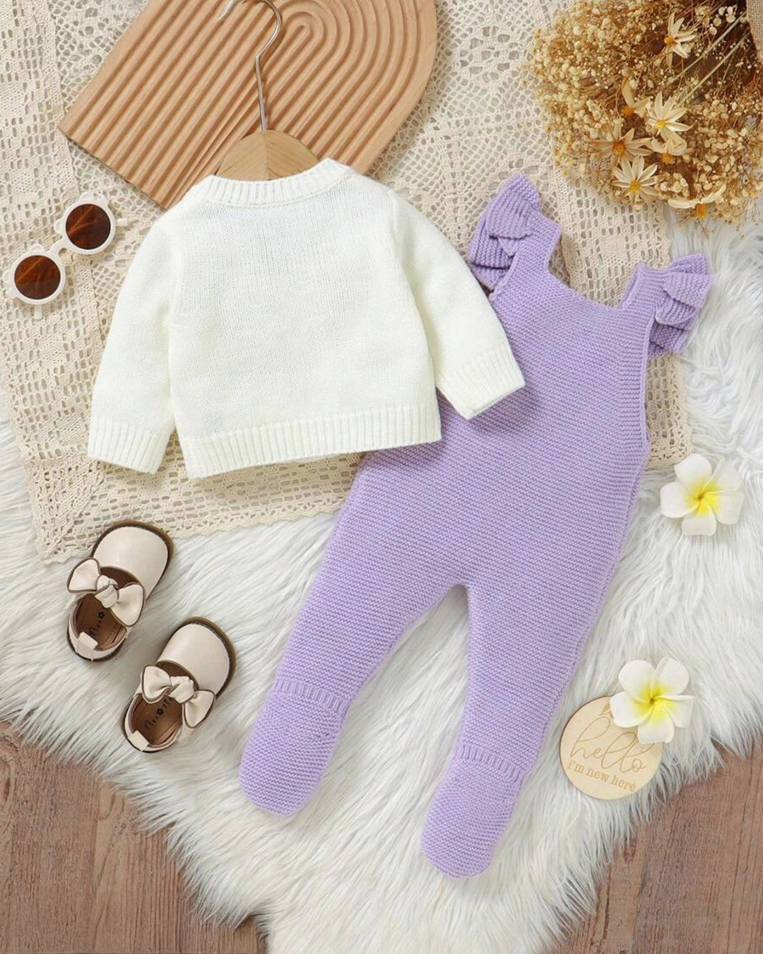 Baby Girl Crochet Floral Sweater Set – Romper + Jacket