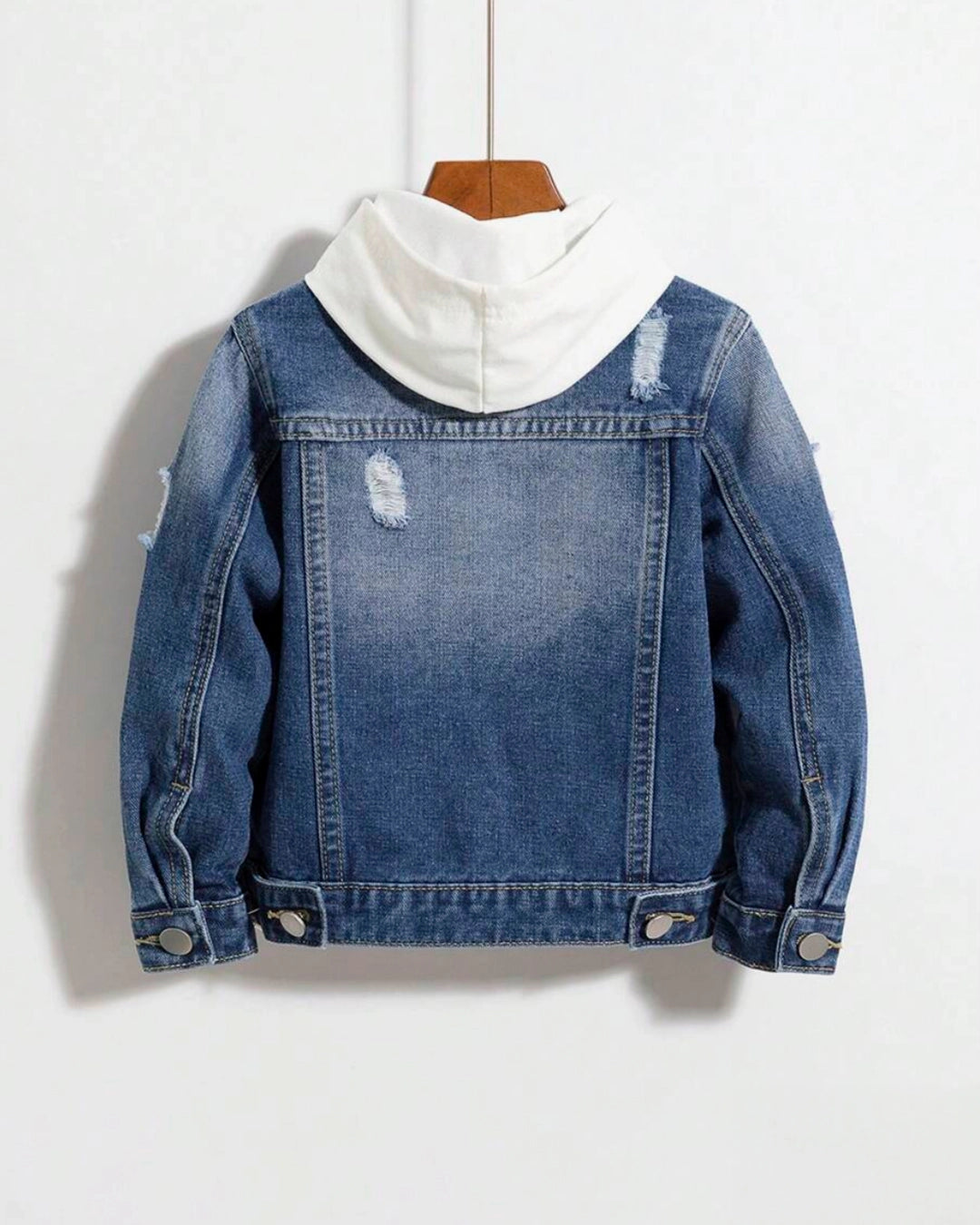 Young Boy Ripped Denim Jacket with Flap Pockets