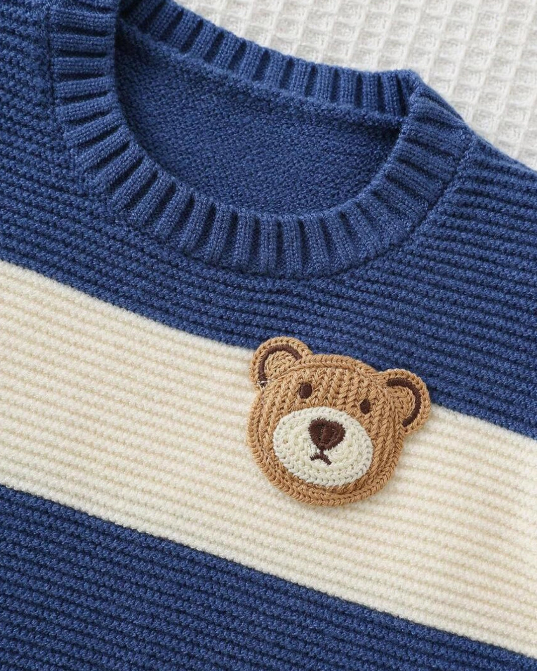 Baby Boy Striped Bear Sweater – Cartoon Crew Neck Knit