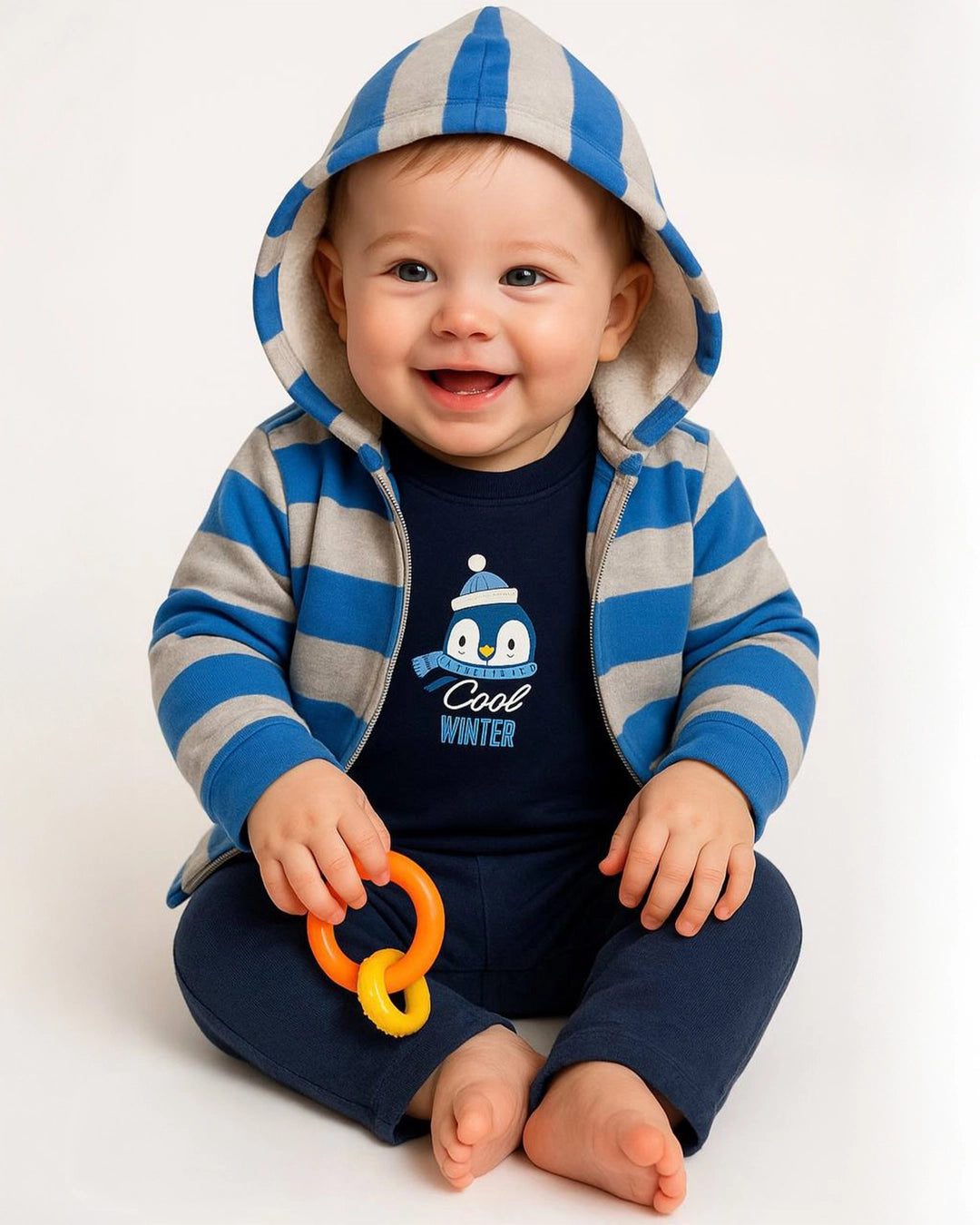 3-Piece Winter Baby Boy Outfit – Penguin Hoodie Set