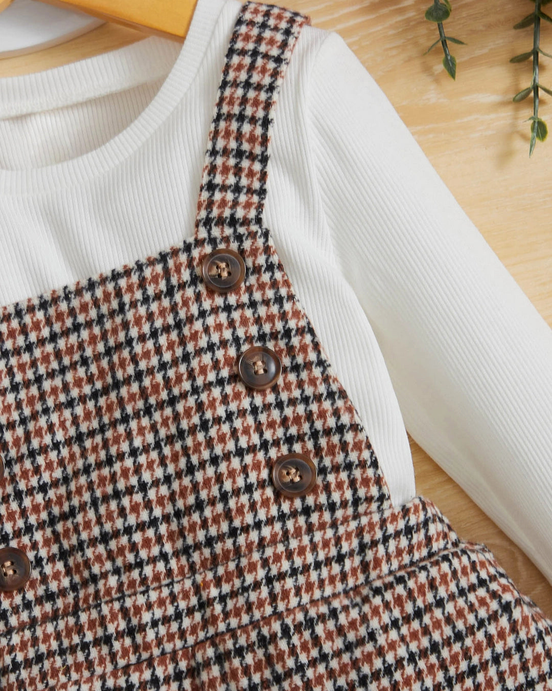 Young Girl Mock Neck Tee & Plaid Overall Dress Set