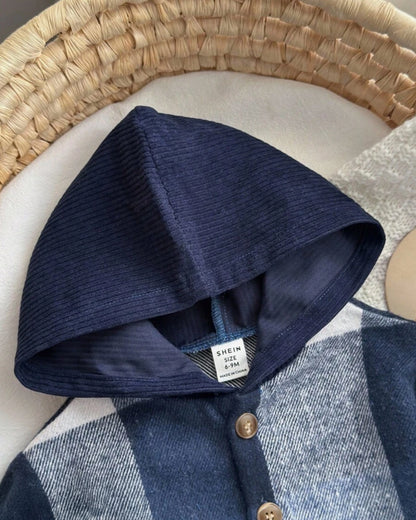 Baby Boy Plaid Cardigan Coat with Hat