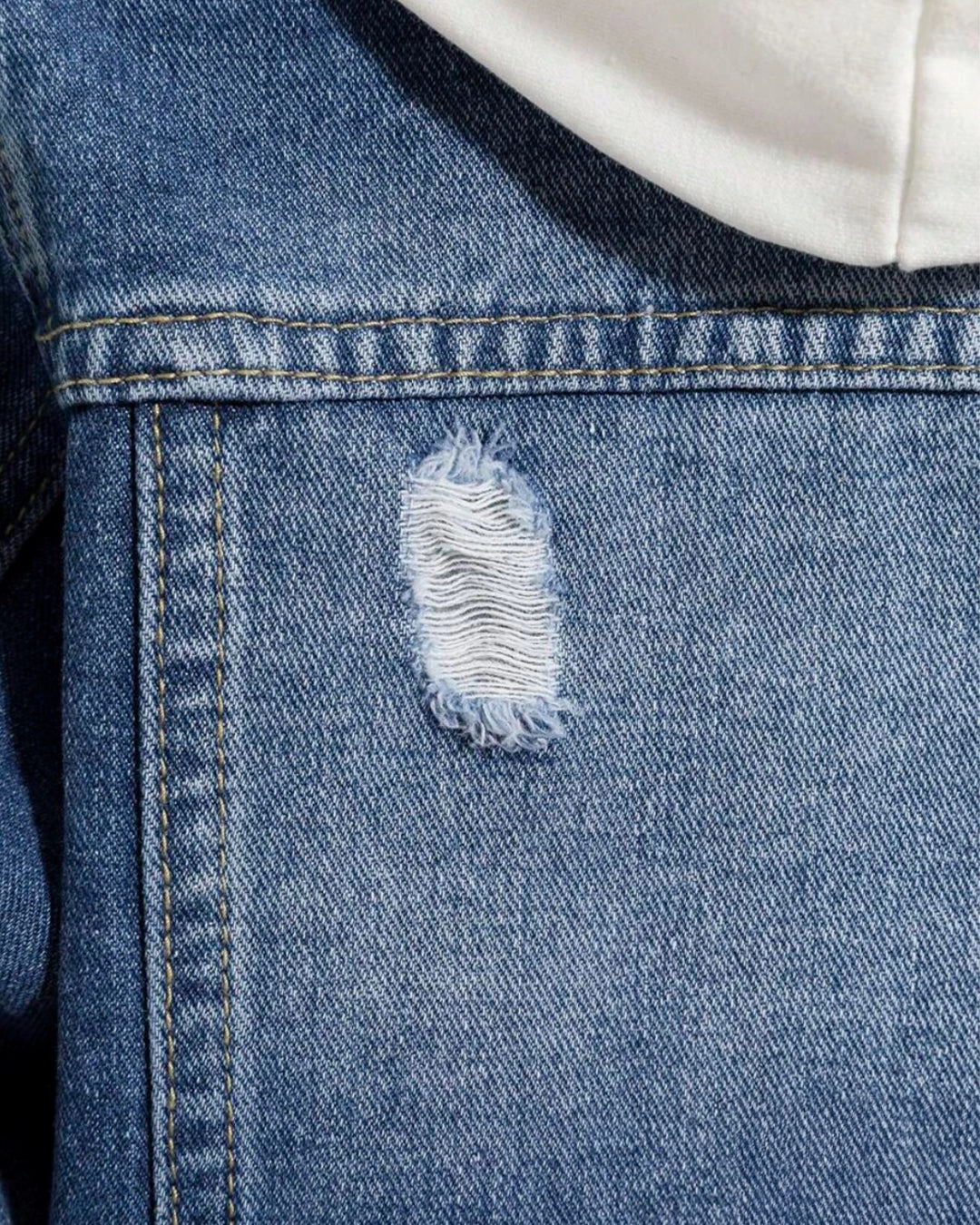 Young Boy Ripped Denim Jacket with Flap Pockets