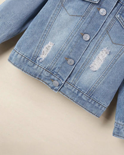 Young Boy Bleach Wash Ripped Denim Jacket