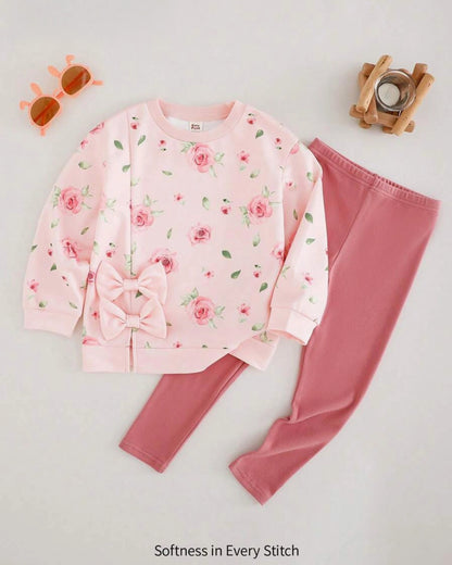 Girls 2pcs Floral Hoodie & Leggings Set – Autumn/Winter
