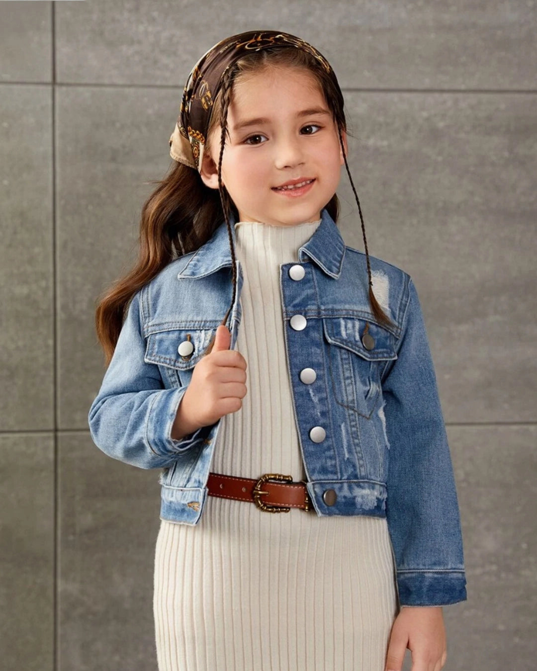 Young Girl Vintage Distressed Denim Jacket
