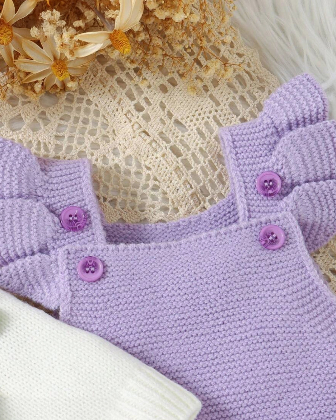 Baby Girl Crochet Floral Sweater Set – Romper + Jacket