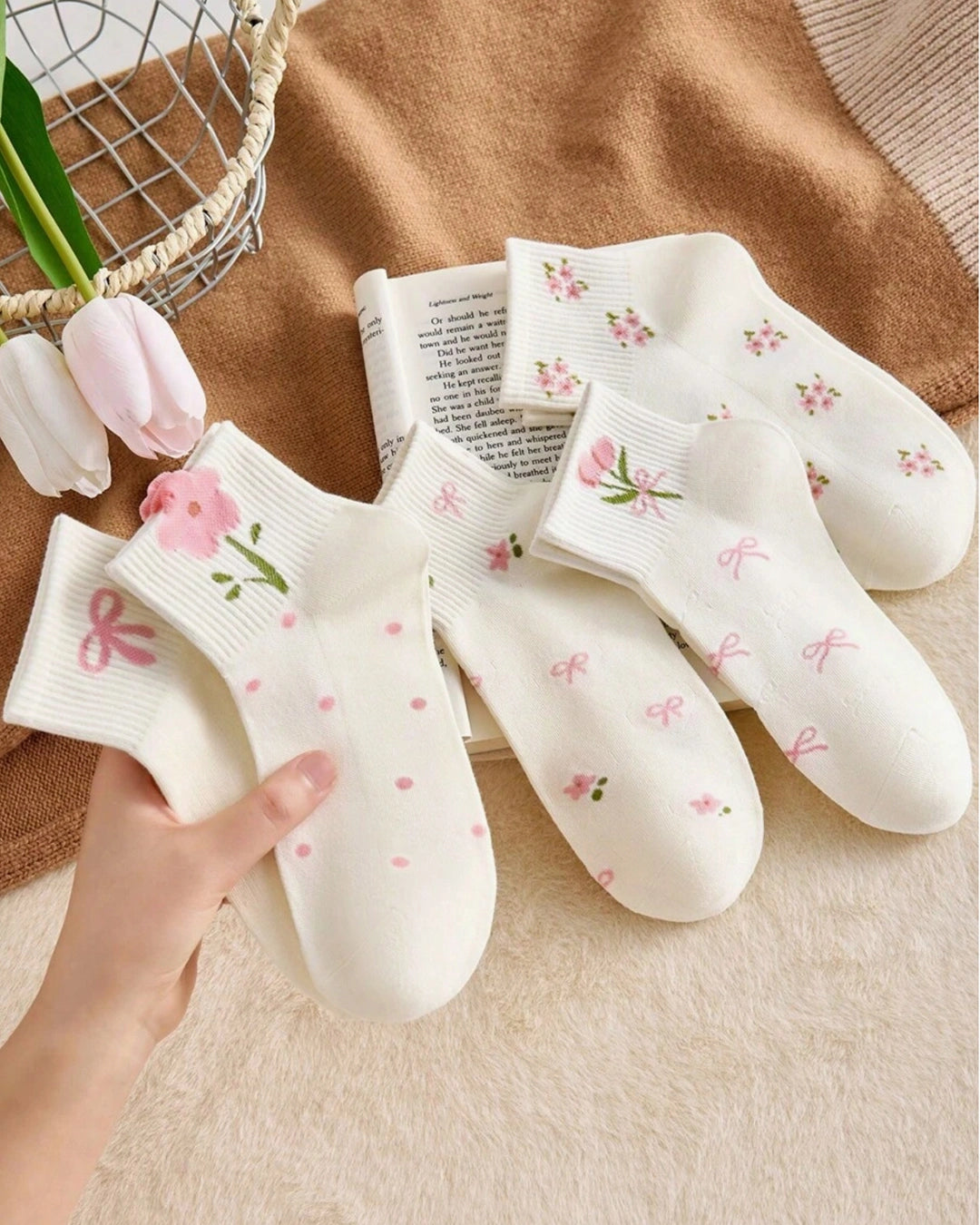 Pairs Girls Lace Crew Socks – Polka Dot, Bow & 3D Flower