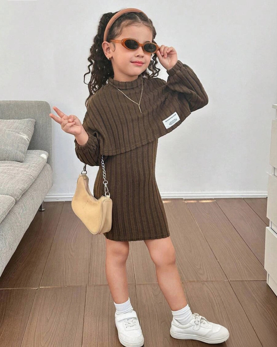 Young Girl Solid Knit Sweater & Slip Dress 2pcs Set
