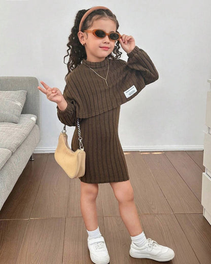 Young Girl Solid Knit Sweater & Slip Dress 2pcs Set