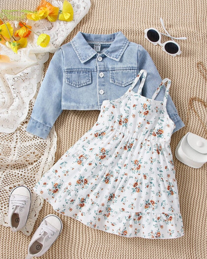 Baby Girl Denim Jacket & Floral Cami Dress Set