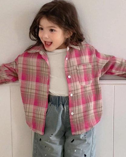 Girls Plaid Long Sleeve Shirt – Korean Style