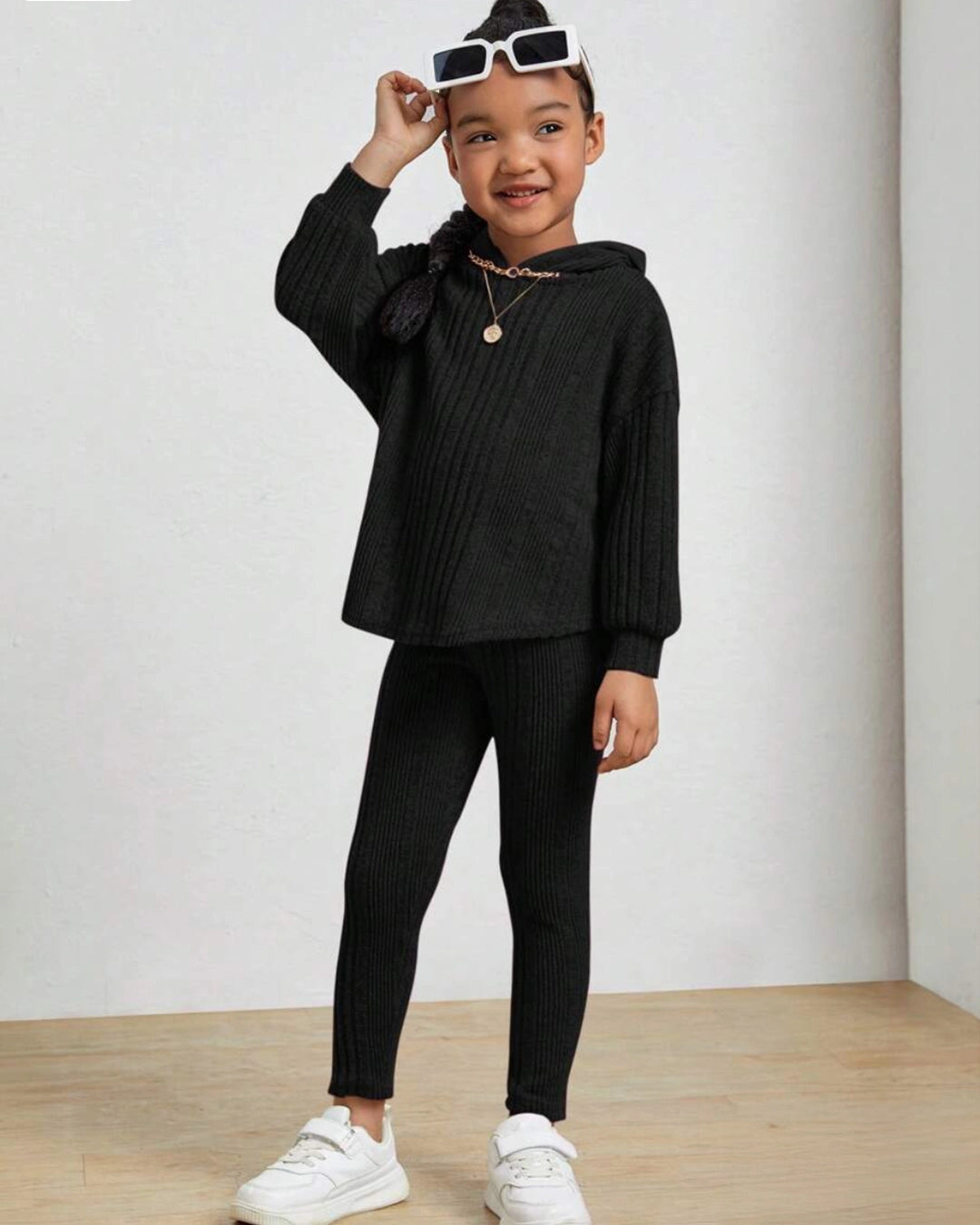 Girls' Drop Shoulder Hooded Tee & Leggings Set
