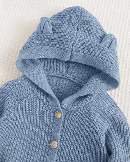 Baby Boy Knit Cardigan – Blue Hooded Sweater with 3D Ears
