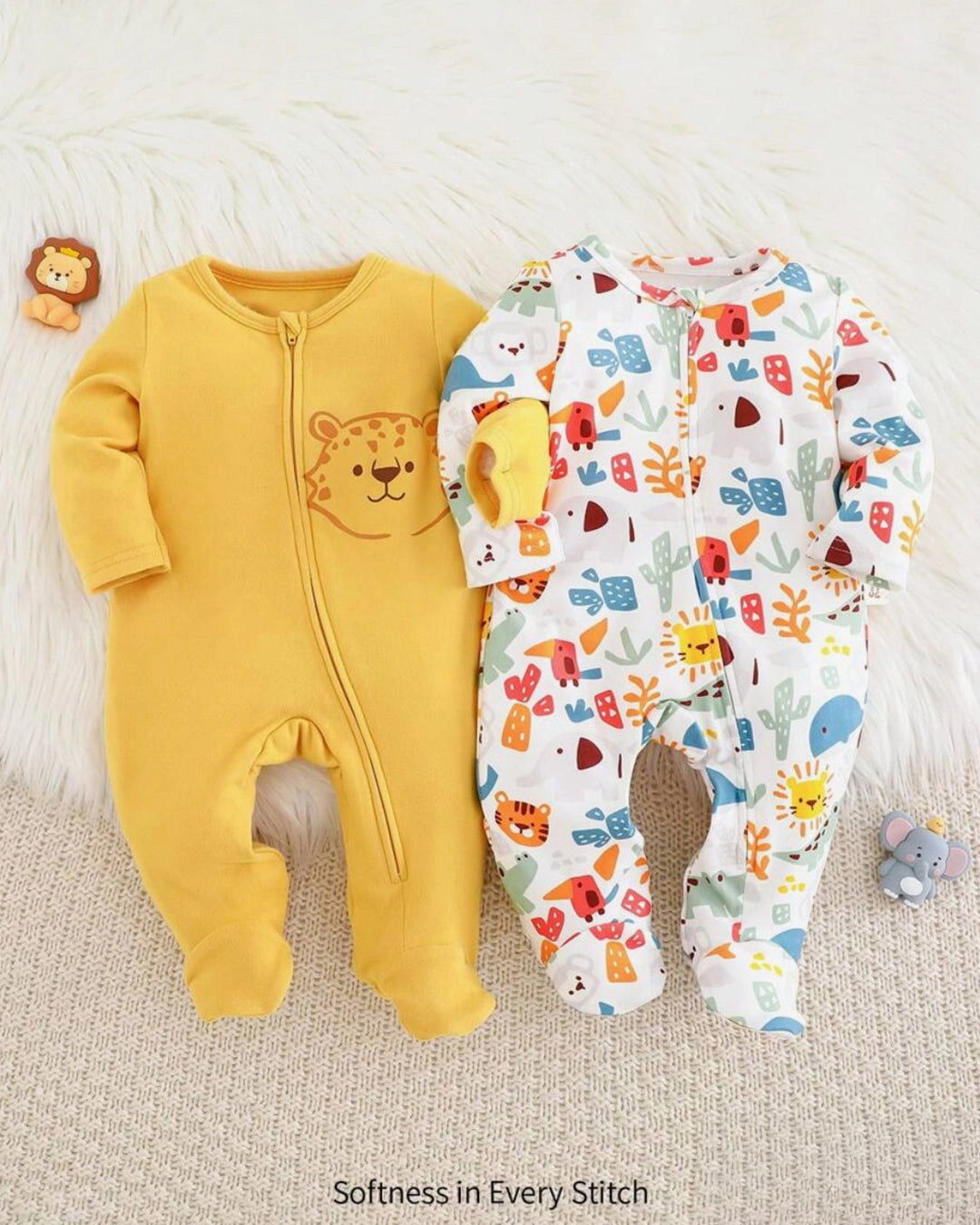 Baby Boy Cartoon Animal Knit Jumpsuit & Pants Set