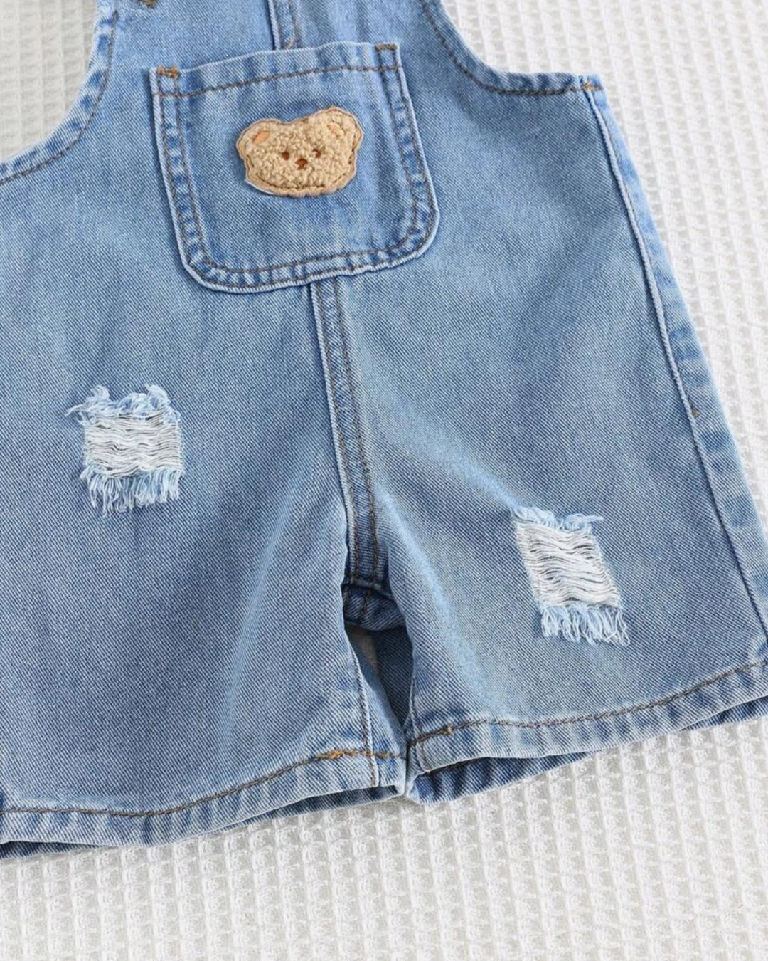 Baby Boy Bear Graphic Denim Bib Shorts