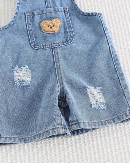 Baby Boy Bear Graphic Denim Bib Shorts
