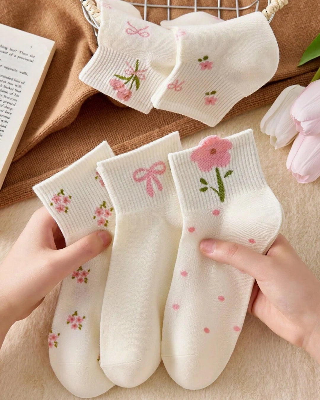 Pairs Girls Lace Crew Socks – Polka Dot, Bow & 3D Flower