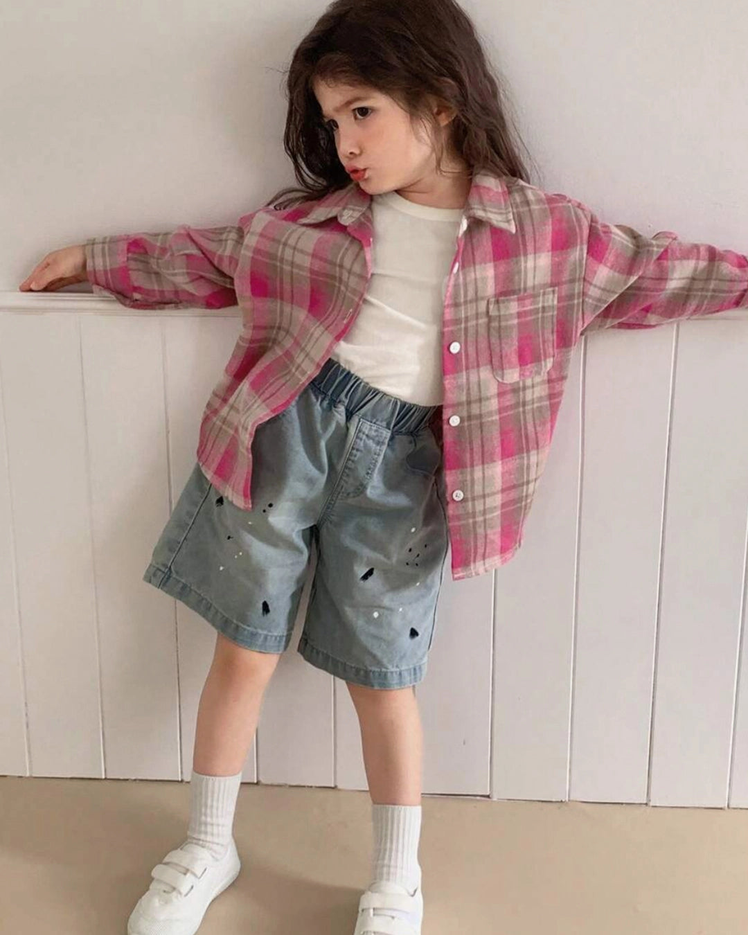 Girls Plaid Long Sleeve Shirt – Korean Style