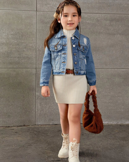 Young Girl Vintage Distressed Denim Jacket