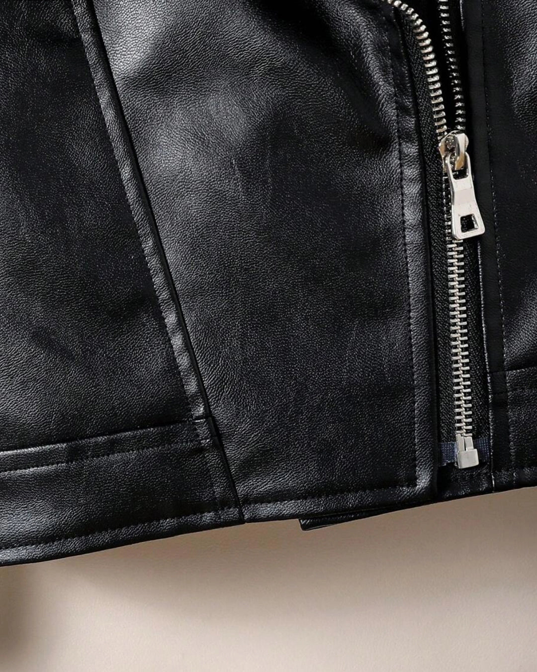 Girls PU Leather Jacket – Zipper Collar & Long Sleeves