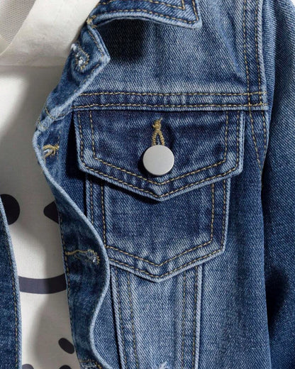 Young Boy Ripped Denim Jacket with Flap Pockets